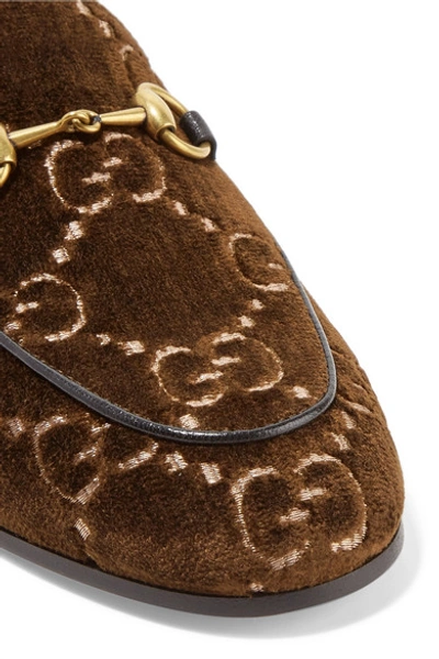 Shop Gucci Jordaan Horsebit-detailed Leather-trimmed Logo-jacquard Loafers
