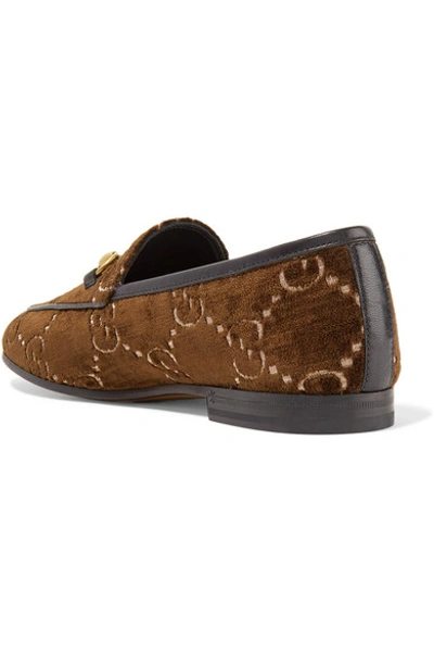 Shop Gucci Jordaan Horsebit-detailed Leather-trimmed Logo-jacquard Loafers