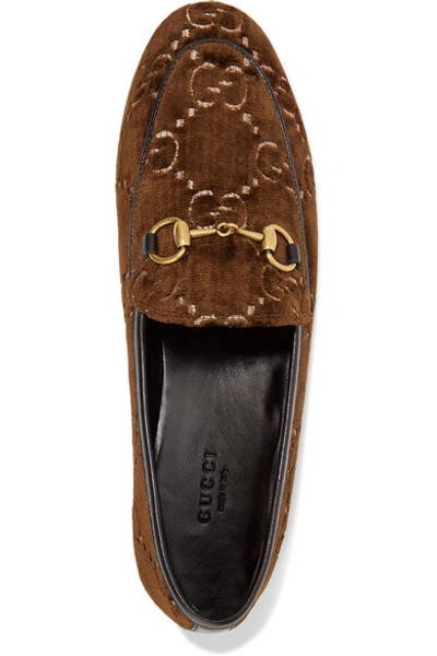 Shop Gucci Jordaan Horsebit-detailed Leather-trimmed Logo-jacquard Loafers