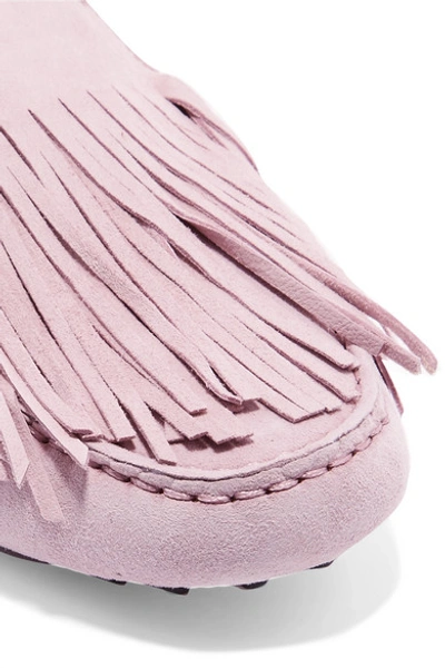 Shop Tod's Gommino Fringed Suede Loafers In Lilac