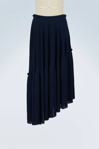 Shop Kenzo Asymmetric Pleated Skirt In Navy Blue
