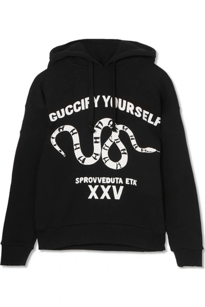 Shop Gucci Oversized Printed Cotton-jersey Hoodie In Black