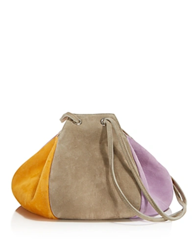 Shop Creatures Of Comfort Puff Color-block Suede Drawstring Shoulder Bag In Gray Multi/silver