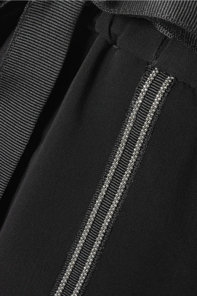 Shop Brunello Cucinelli Bead-embellished Striped Crepe Track Pants In Black