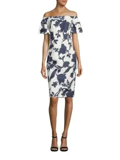 Shop Milly Dakota Off-the-shoulder Dress In White Navy