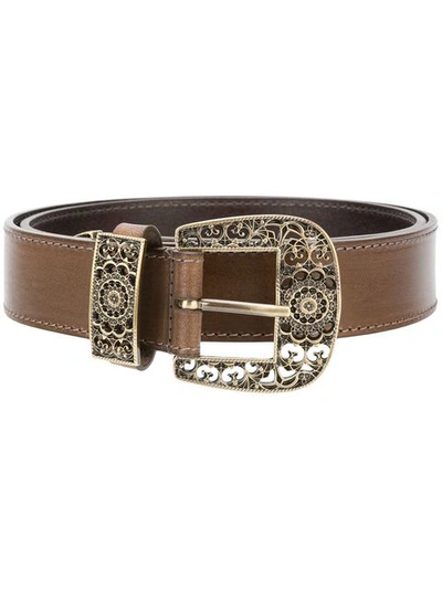 Shop Alberta Ferretti Engraved-buckle Belt - Brown