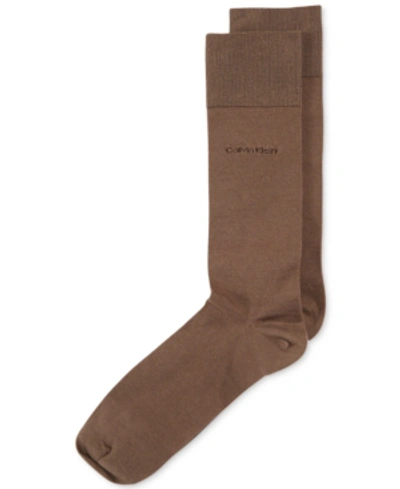 Shop Calvin Klein Men's Giza Cotton Flat Knit Crew Socks In Smoky Brown