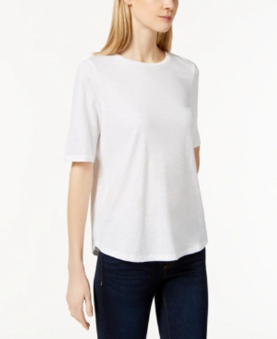 Shop Eileen Fisher Petite System Organic Cotton Crew-neck T-shirt In White
