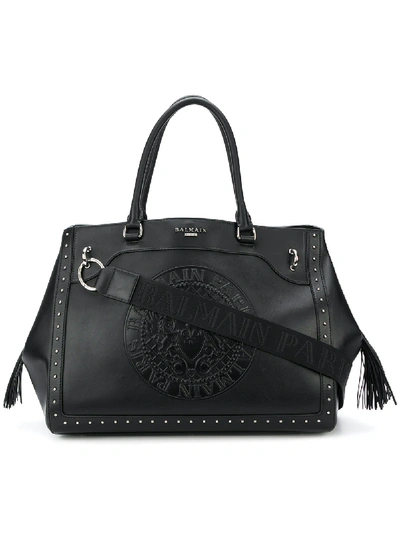 Shop Balmain Studded Logo Tote