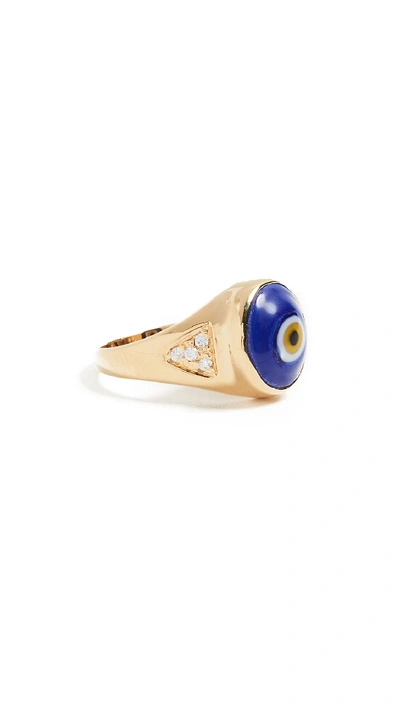 Shop Jacquie Aiche Evil Eye Pinky Ring In Gold/blue