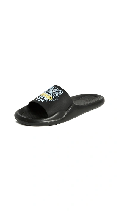 Shop Kenzo Tiger Pool Sandals In Black