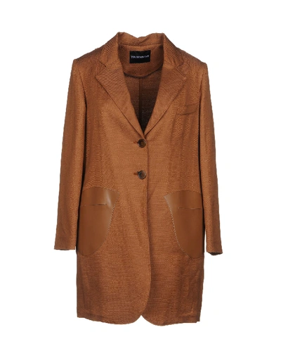 Shop Emporio Armani Overcoats In Brown