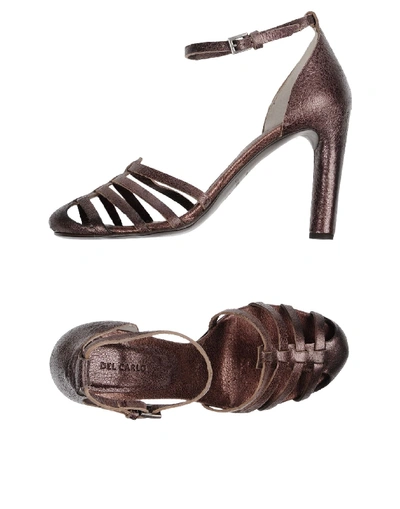 Shop Del Carlo Sandals In Dark Brown