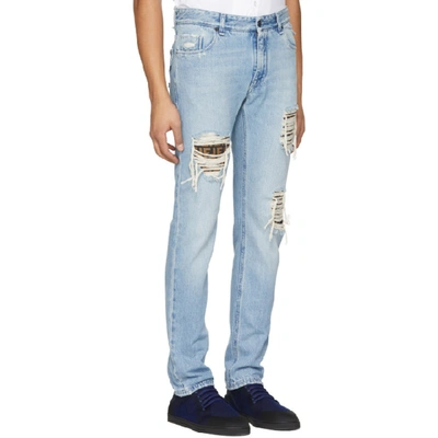 Shop Fendi Blue Slim Ff Logo Jeans In F0uv2