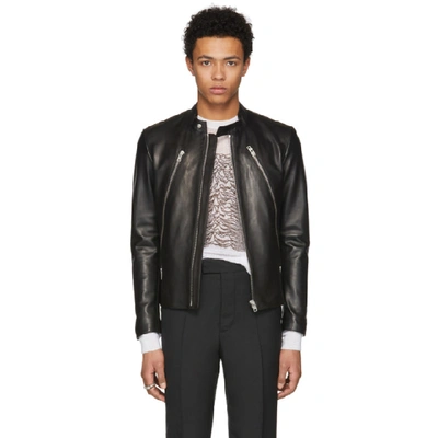 Shop Maison Margiela Black Leather Classic Five-zip Jacket In 900 Black