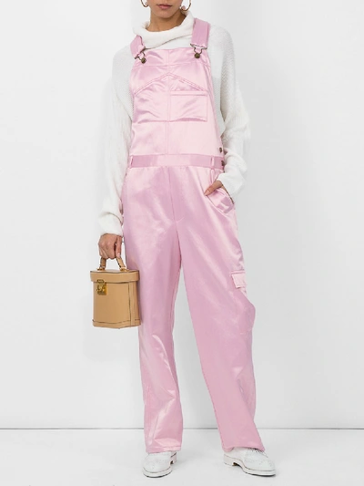 Shop Rosie Assoulin Pink Satin Overalls