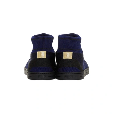 Shop Fendi Blue Knit High-top Sneakers In Blue F11es