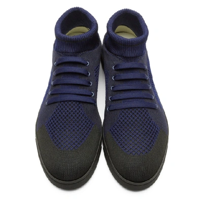 Shop Fendi Blue Knit High-top Sneakers In Blue F11es
