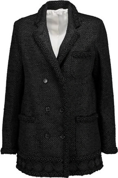 Shop Thom Browne Bead-embellished Cotton-blend Blazer In Black