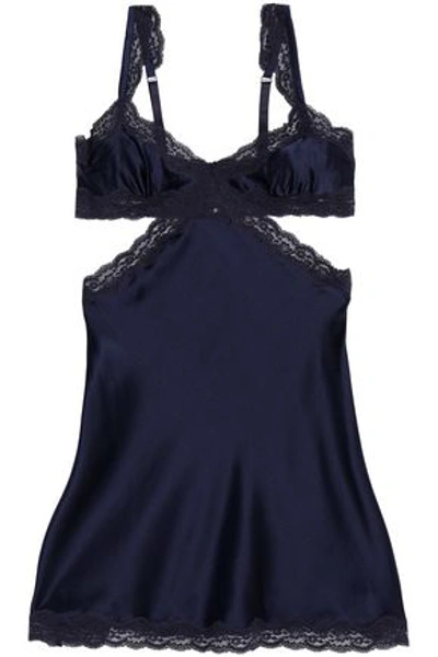 Shop Stella Mccartney Woman Lace-trimmed Silk-blend Satin Chemise Midnight Blue