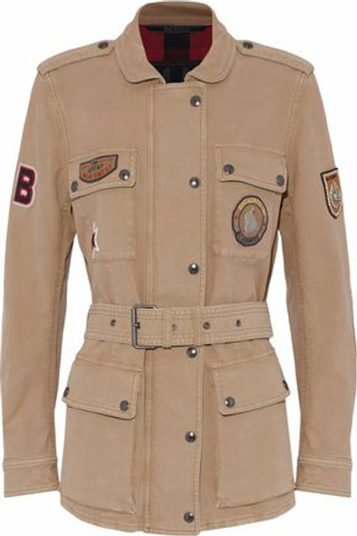 Shop Belstaff Woman Belted Appliquéd Cotton-blend Canvas Jacket Sand