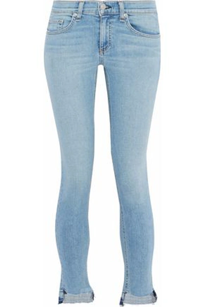 Shop Rag & Bone Woman Cropped Frayed Mid-rise Skinny Jeans Light Denim
