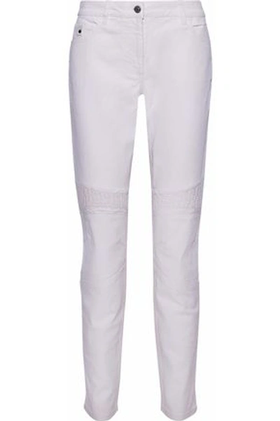 Shop Belstaff Woman Ribbed-paneled High-rise Tapered Jeans White