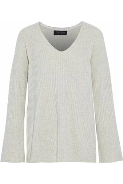Shop Rag & Bone Woman Ribbed Cashmere Sweater Light Gray