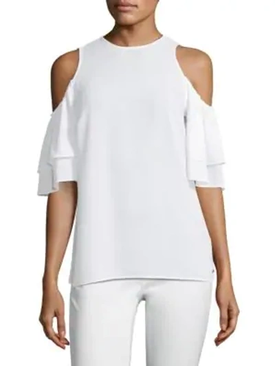 Shop Michael Michael Kors Cold-shoulder Flounce Top In White