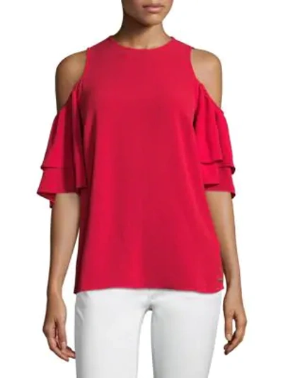 Shop Michael Michael Kors Cold-shoulder Flounce Top In White