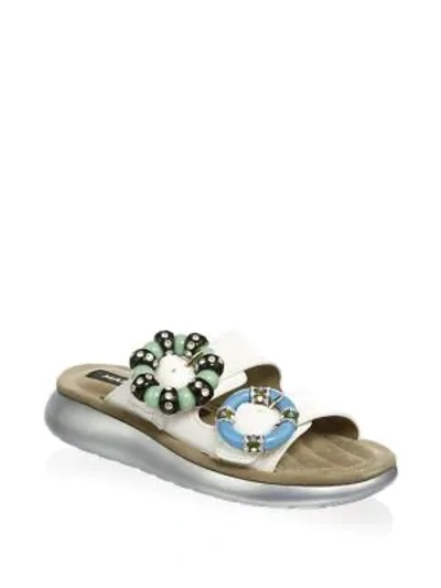 Shop Marc Jacobs Sage Embellished Leather Slides In Ivory