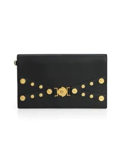 Shop Versace Tribute Leather Clutch In Black Gold