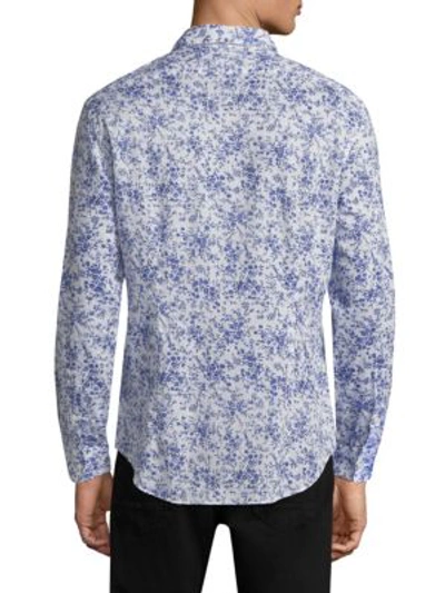 Shop John Varvatos Slim Fit Floral Blouse In Dusted Blue