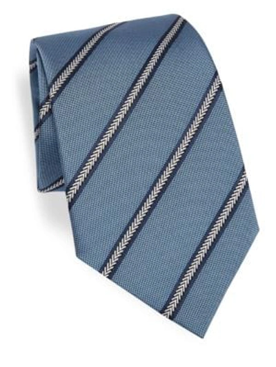 Shop Emporio Armani Men's Stripe Silk Tie In Soft Blue