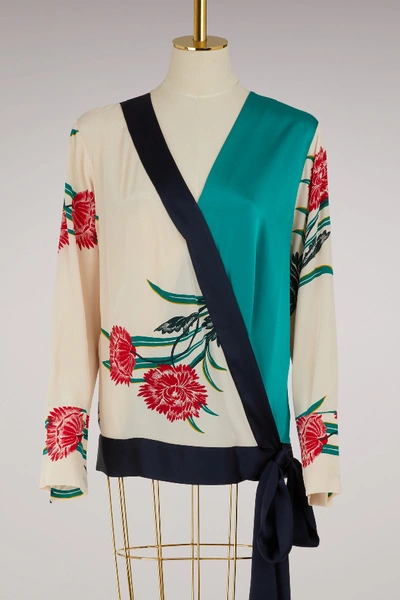 Shop Diane Von Furstenberg Silk Blouse In Farren Pearl/alx Navy/jade