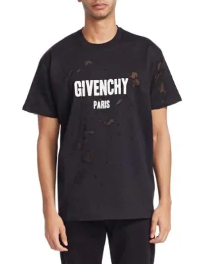Givenchy Columbian Destroyed Logo Cotton Tee In Black | ModeSens