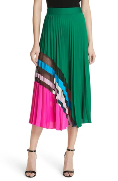 Shop Milly Pleated Maxi Skirt In Emerald Multi