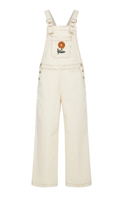 Shop Alexa Chung Oversized Embroidered Flower Dungarees In White