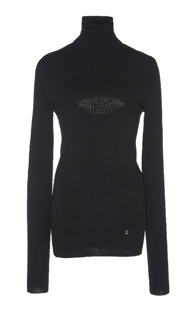 Shop Nina Ricci Stretch Wool Turtleneck Sweater In Black