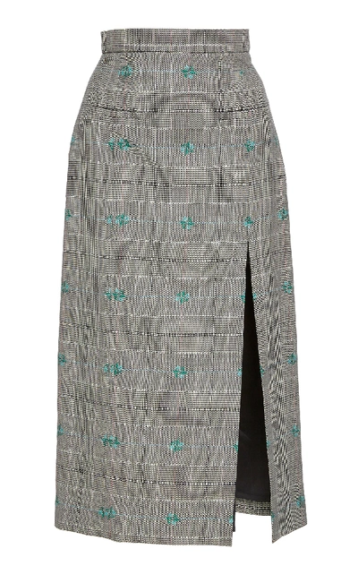 Shop Alexa Chung Slit Front Wool Blend Pencil Skirt In Plaid