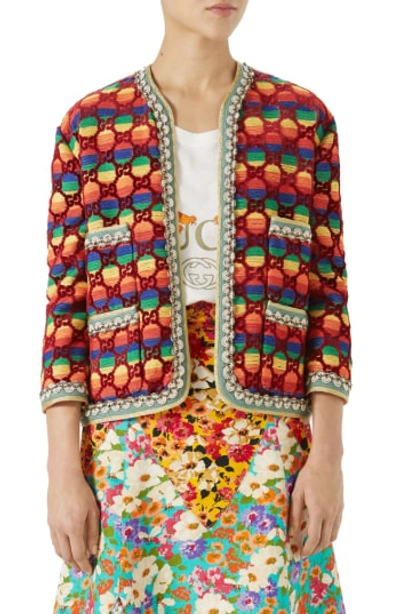 Shop Gucci Gg Rainbow Stripe Velvet Jacket In Multicolor