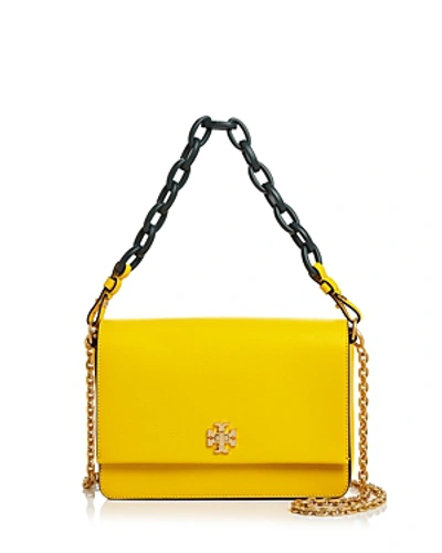 Shop Tory Burch Kira Leather Shoulder Bag In Daisy Yellow/gold