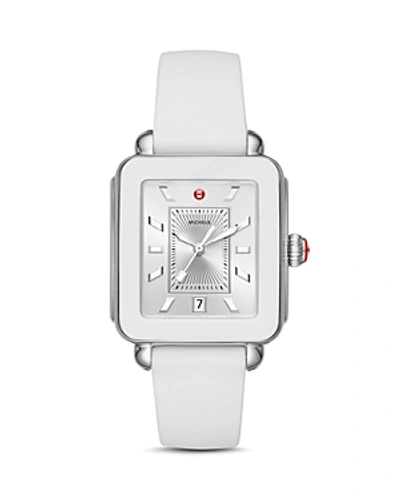 Shop Michele Deco Sport White Bezel Watch, 34mm X 36mm In Silver/white