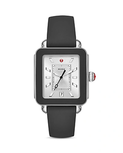 Shop Michele Deco Sport Silicone Bezel Watch, 34mm X 36mm In Silver/black