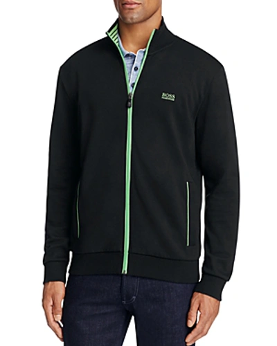 Shop Hugo Boss Boss Green Skaz Contrast Trim Zip Sweatshirt In Black