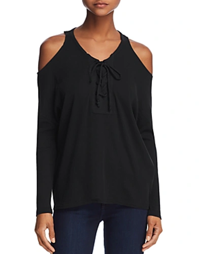 Shop Chaser Lace-up Cold-shoulder Top In Union Black