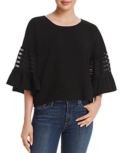 Shop Aqua Embroidered-inset Bell Sleeve Top - 100% Exclusive In Black