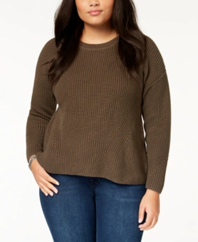 Shop Lucky Brand Trendy Plus Size Lace-up-back Sweater In Olive