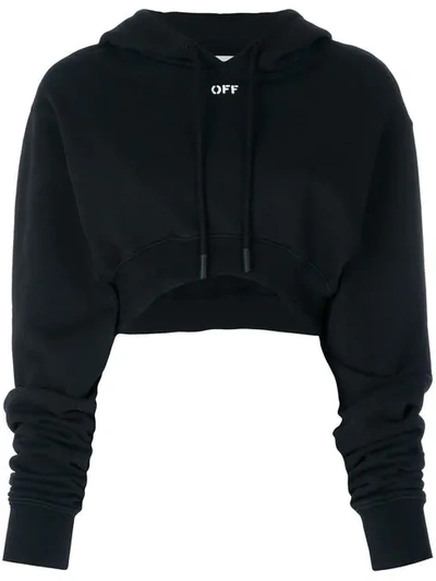 Off-white Cropped Hoodie In Black | ModeSens