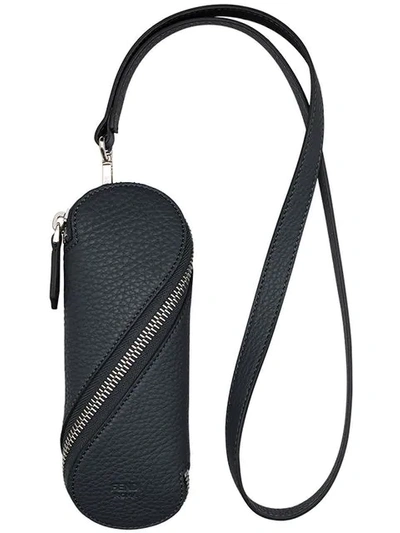 Shop Fendi Eyewear Zipped Keychain Holder - Black
